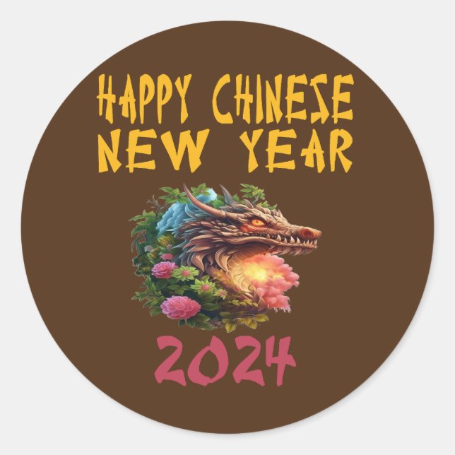 2024 neues chinesisches Jahr des Drachen 2024 brau Runder Aufkleber (Vorderseite)