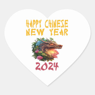2024 neues chinesisches Jahr des Drachen 2024 Whit Herz-Aufkleber