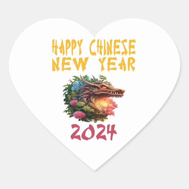 2024 neues chinesisches Jahr des Drachen 2024 Whit Herz-Aufkleber (Vorderseite)