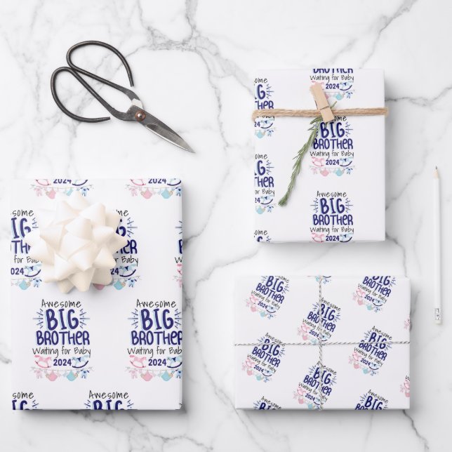 2024 New Big Brother Gewartet für Baby Sibling Geschenkpapier Set (Vorderseite)