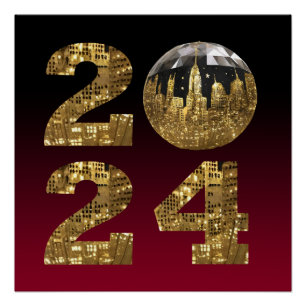 2024 New Year-Ball-NYC Gold & Red- Poster