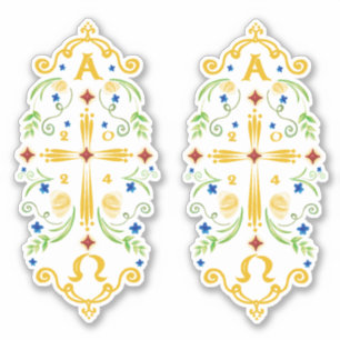 2024 Paschal Candle Blue Flowers Sticker