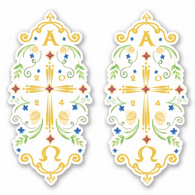 2024 Paschal Candle Blue Flowers Sticker (Vorderseite)