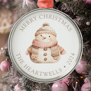 2024 Personalisiert Pink Snowman Frohe Weihnachten Ornament Aus Metall