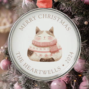 2024 Personalisierte Aquarellkatze Frohe Weihnacht Ornament Aus Metall