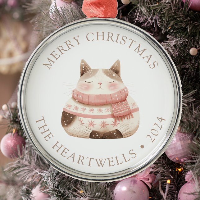 2024 Personalisierte Aquarellkatze Frohe Weihnacht Ornament Aus Metall (Von Creator hochgeladen)