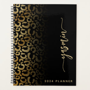 2024 Personalisierte Black Gold Leopard Spots Planer