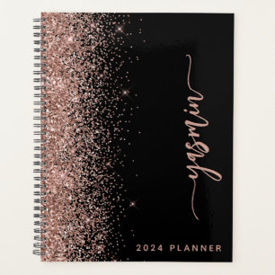 2024 Personalisierte schwarze Rose-Gold-Glitter Planer