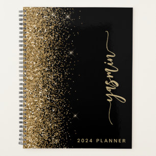 2024 Personalisierter Black Gold Glitzer Planer