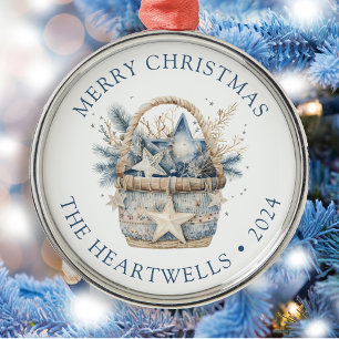 2024 Personalisierter blauer Korb Frohe Weihnachte Ornament Aus Metall