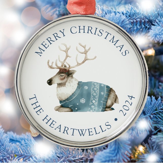2024 Personalisierter blauer Reindeer Frohe Weihna Ornament Aus Metall (Von Creator hochgeladen)