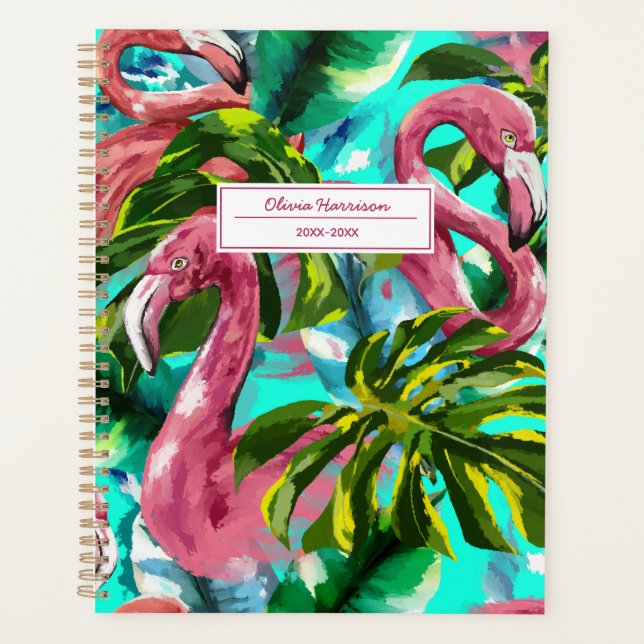 2024 Personalisierter Tropischer Flamingo-Name Planer (Vorderseite)