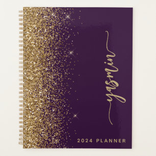 2024 Personalisiertes Lila Gold Glitter Planer