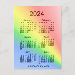 2024 Rainbow 6 Month Mini Kalender von Janz Postkarte