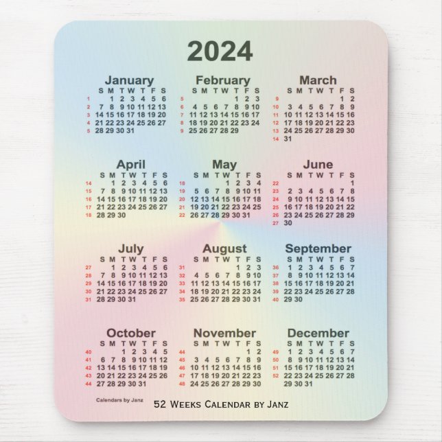 2024 Rainbow Cloud 52 Week Calendar by Janz Mousepad (Vorne)