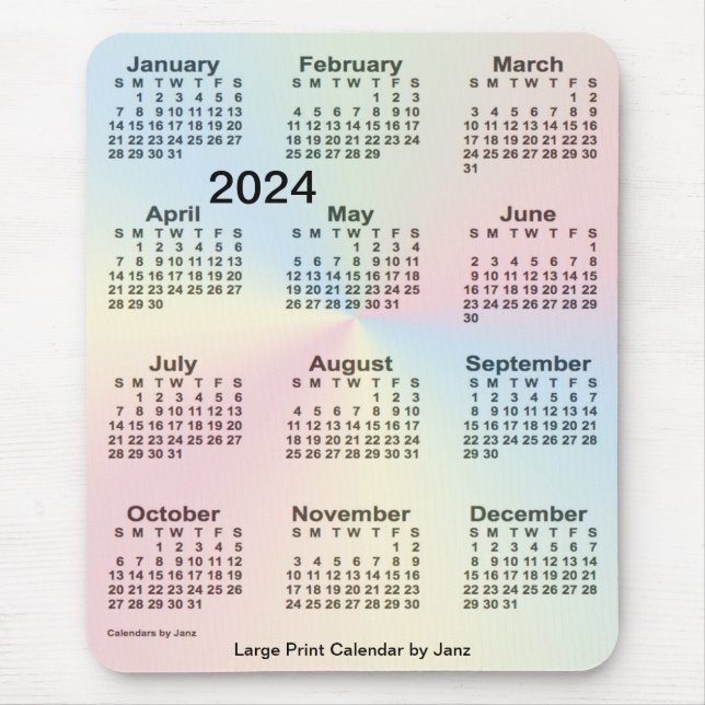 2024 Rainbow Cloud Large Print Calendar by Janz Mousepad (Vorne)