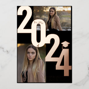 2024 Real Foil Rose Gold Abschluss Foto Folieneinladung