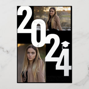 2024 Real Foil Silver Metallic Abschluss Foto Folieneinladung
