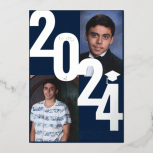 2024 Real Foil Silver Metallic Abschluss Foto Folieneinladung