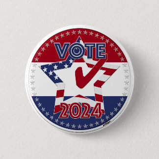2024 Red and Blue VOTE USA Flag Star Check Mark Button