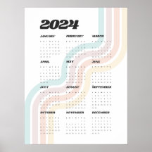 2024 Retro Wall Calendar - 18"x24"