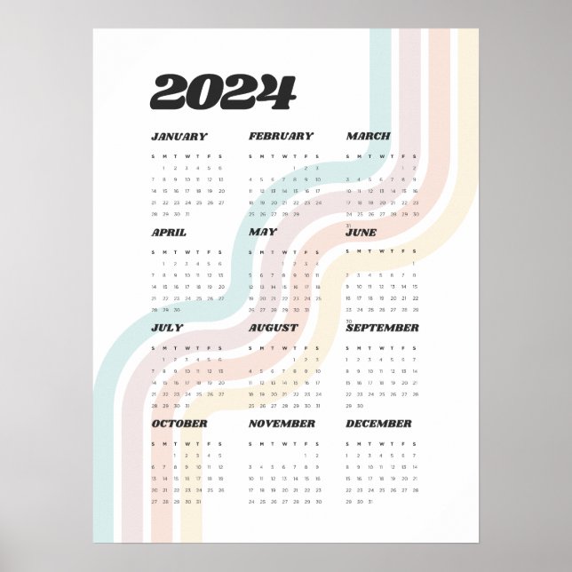 2024 Retro Wall Calendar - 18"x24" Poster (Vorne)
