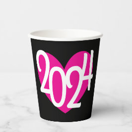 2024 rosa Herz Grafik neue Jahre Party auf schwarz Pappbecher