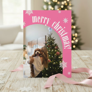 2024 Rosa Retro Frohe Weihnachten Glitzer Fotokart