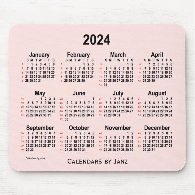 2024 Rose 52 Wochen Kalender von Janz Mousepad (Vorne)