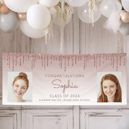 2024 Rose Gold Glitzer 2-Foto Abschluss Banner