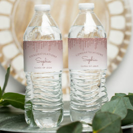 2024 Rose Gold Glitzer Tropfen Graduation Party Wasserflaschenetikett
