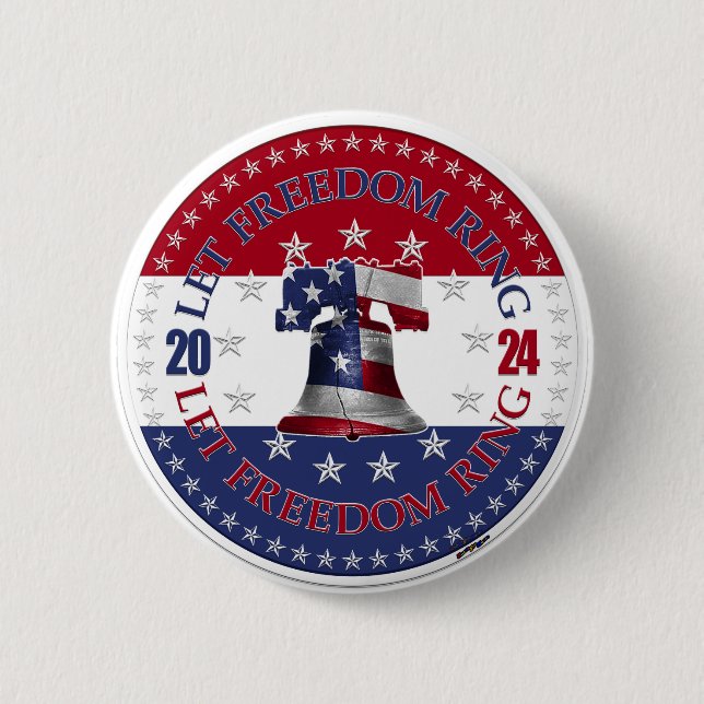 2024 Rot und Blau Lass Freedom Ring Liberty Bell Button (Vorderseite)