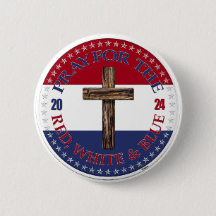2024 Rot, Weiß und Blau mit Kreuz beten Button
