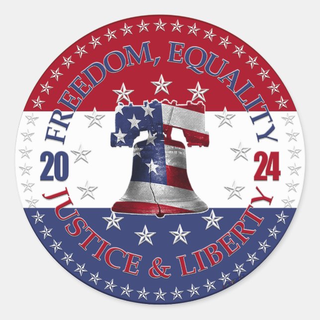 2024 Rotes Blau - Freiheit, Gleichheit, Freiheit d Runder Aufkleber (Vorderseite)