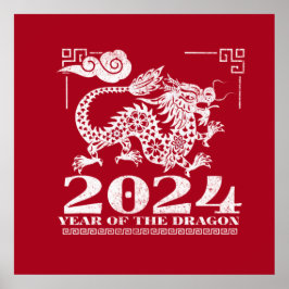 2024 Rotes chinesisches Zodiaka-Jahr des Drachen Poster