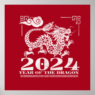 2024 Rotes chinesisches Zodiaka-Jahr des Drachen Poster