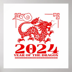2024 Rotes Chinesisches Zodiaka Jahr des Drachenkü Poster