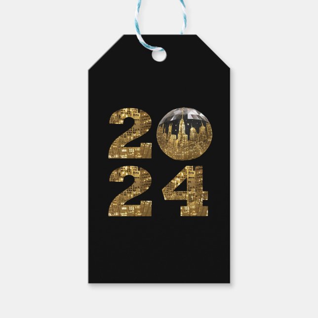 2024-Silvester Party-Ball-NYC Gold- Geschenkanhänger (Vorderseite)