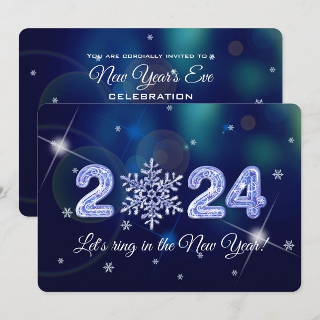 2024 Silvester-Party-Schneeflocke Einladung (Vorne/Hinten)