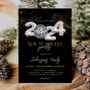 2024 Silvesterparty Gold Glitter Disco Kugel Einladung