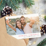 2024 SIMPLE PHOTO merry christmas red calligraphy Feiertagskarte<br><div class="desc">by kat massard >>> WWW.SIMPLYSWEETPAPERIE.COM <<<
A simple card design with red greeting (you can change it) and name signature.  Maximum area to display your beautiful family too with horizontal photo</div>