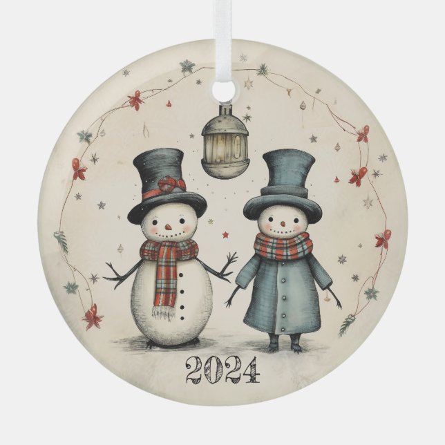 2024 Snowman Ornament Aus Glas (Vorderseite)