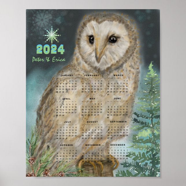 2024 Snowy Owl Monatskalender Poster (Vorne)