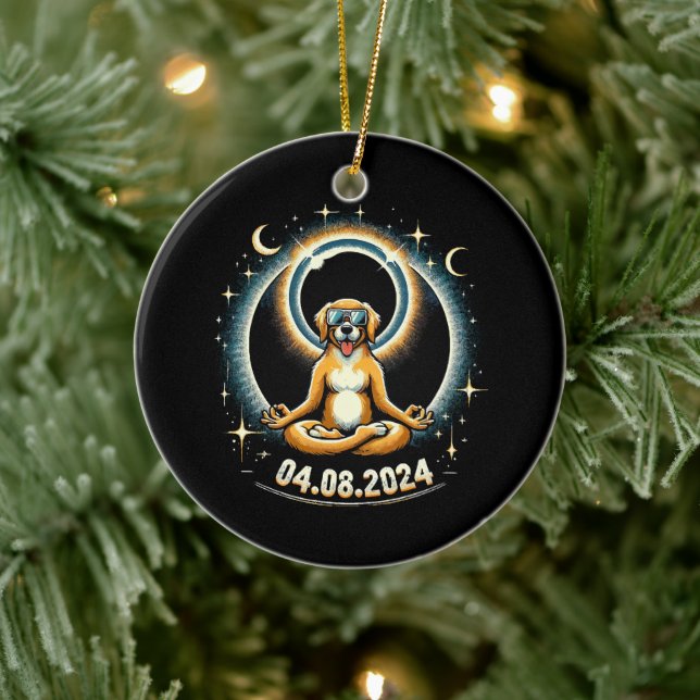 2024 Solar Eclipse Dog Keramik Ornament (Baum)