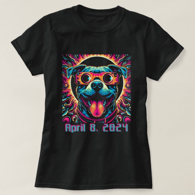 2024 Solar Eclipse Dog Pitbull Tragegläser Psy T-Shirt (Design vorne)