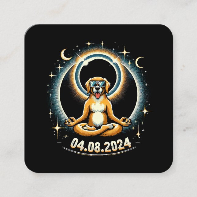 2024 Solar Eclipse Dog Quadratische Visitenkarte (Vorderseite)