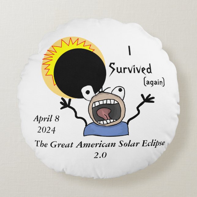 2024 Solar Eclipse Survival Edition Rundes Kissen (Vorderseite)
