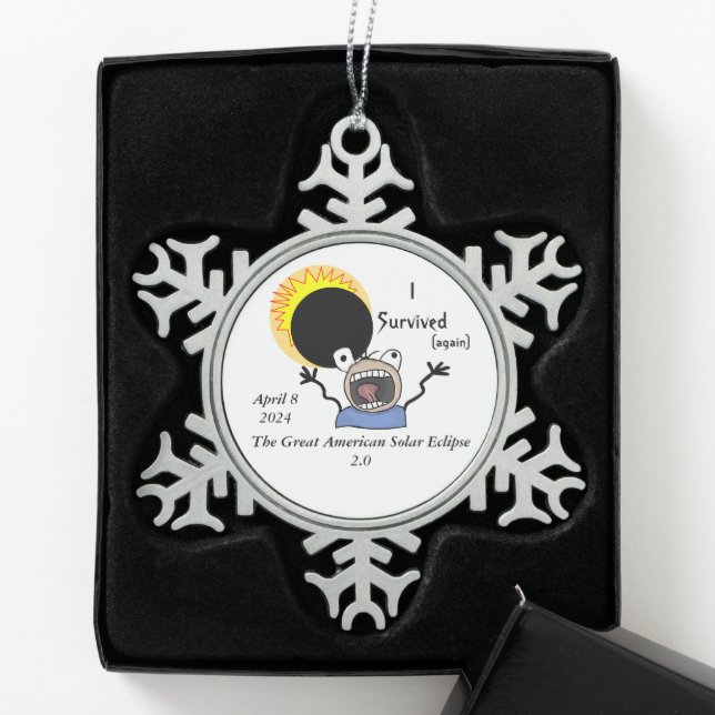 2024 Solar Eclipse Survival Edition Schneeflocken Zinn-Ornament (Box)