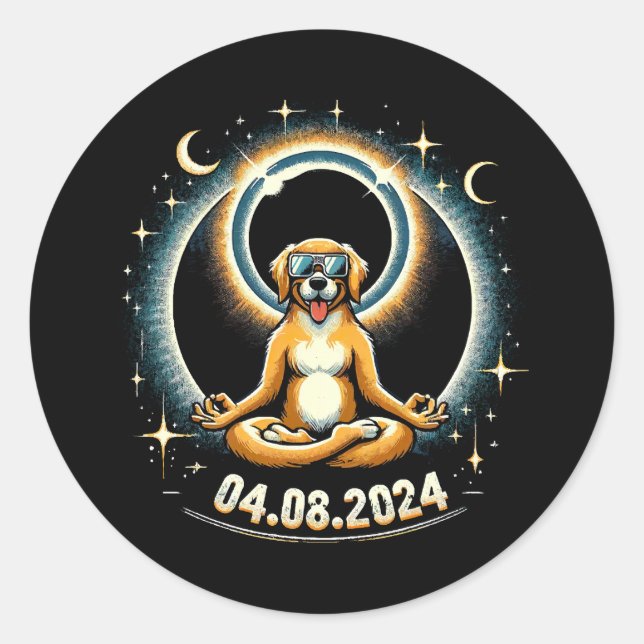 2024 Sonnenfinsternis Hund Runder Aufkleber (Vorderseite)
