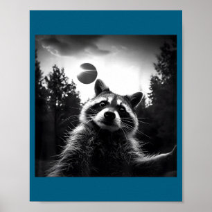 2024 Sonnenfinsternis Lustiger Waschbär Selfie Tot Poster